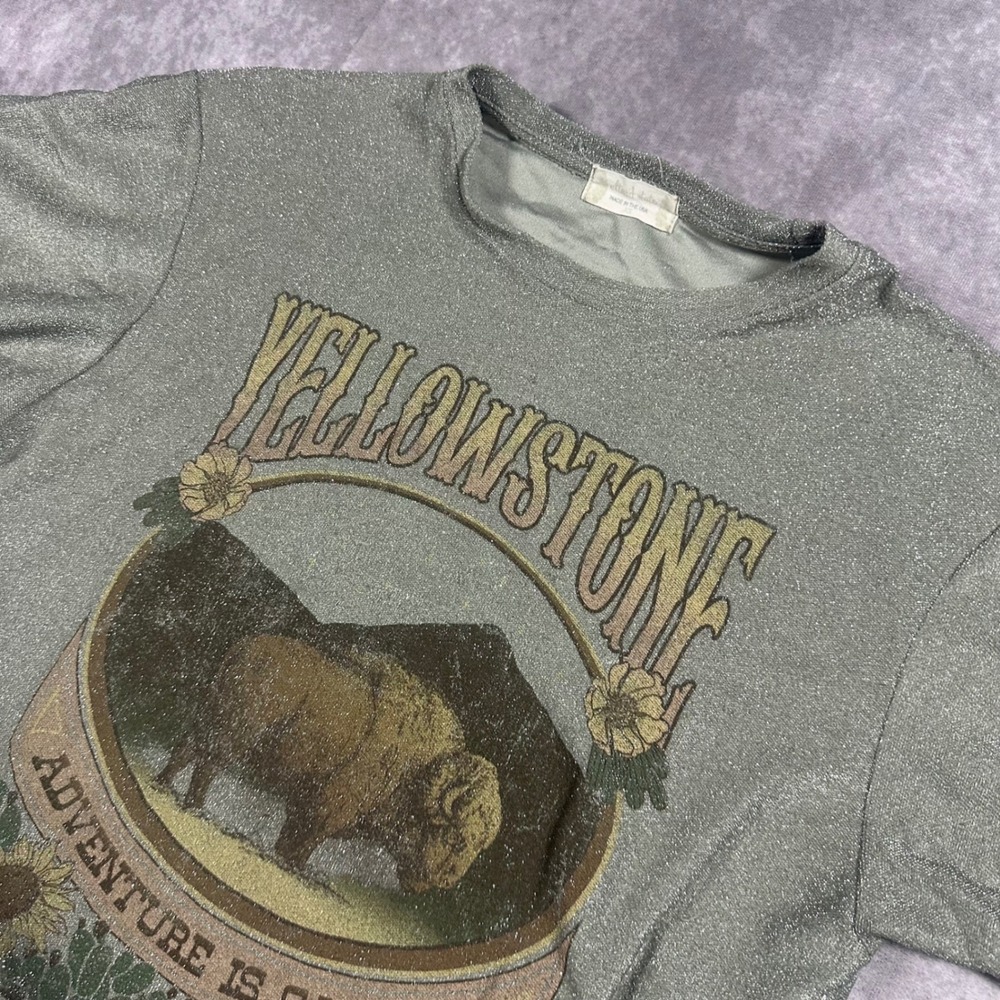 Altard State Yellowstone Graphic Tee XS Silver Metallic Shimmer Western Cowgirl
